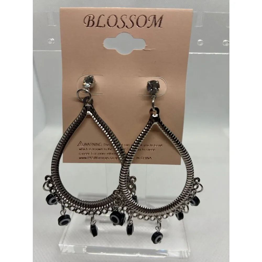 3For$20 Black Teardrop Evil Eye Dangle Earrings